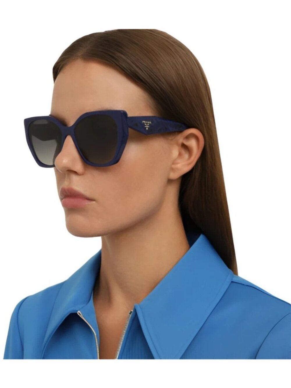 NEW PRADA PR19ZS 18D5W1 SUNGLASSES PR 19ZS 18D5W1 BLUE WOMEN OVERSIZED SPR 19Z - Picture 2 of 11